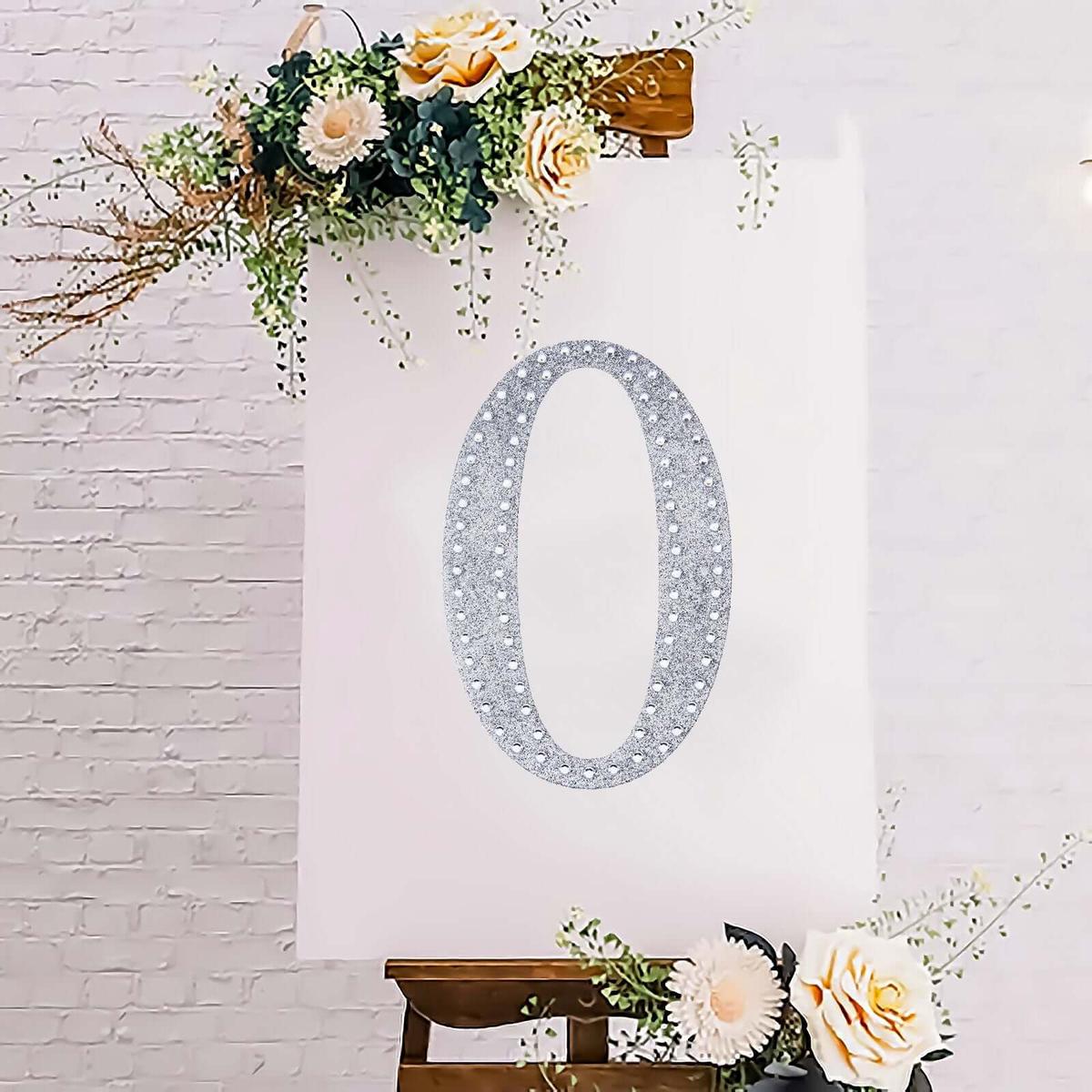Decorative Rhinestone Alphabet "O" Letter Stickers 8", Silver Glitter Adhesive Craft Letters - DIY Sparkle Embellishments
