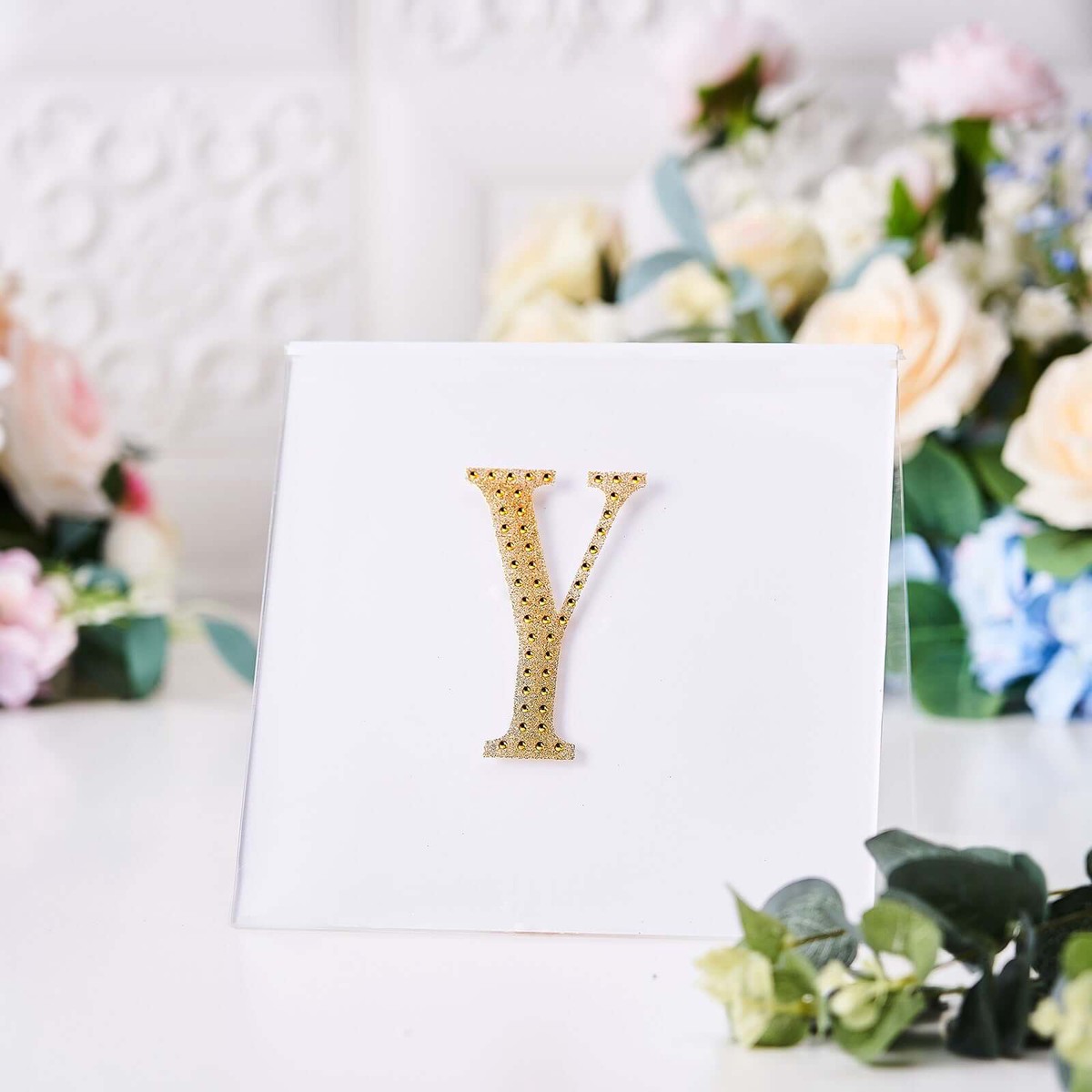 Decorative Rhinestone Alphabet "Y" Letter Stickers 4", Gold Glitter Adhesive Craft Letters - DIY Sparkle Embellishments