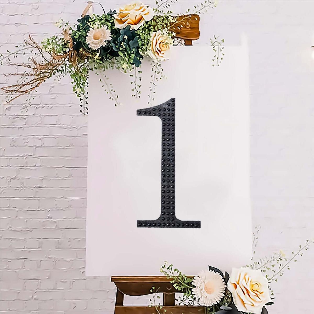 Decorative Rhinestone Number "1" Stickers 8", Black Glitter Adhesive Craft Numbers - DIY Sparkle Embellishments