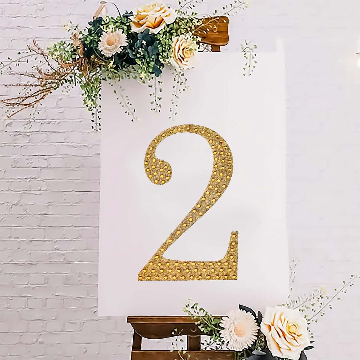 Decorative Rhinestone Number "2" Stickers 8", Gold Glitter Adhesive Craft Numbers - DIY Sparkle Embellishments