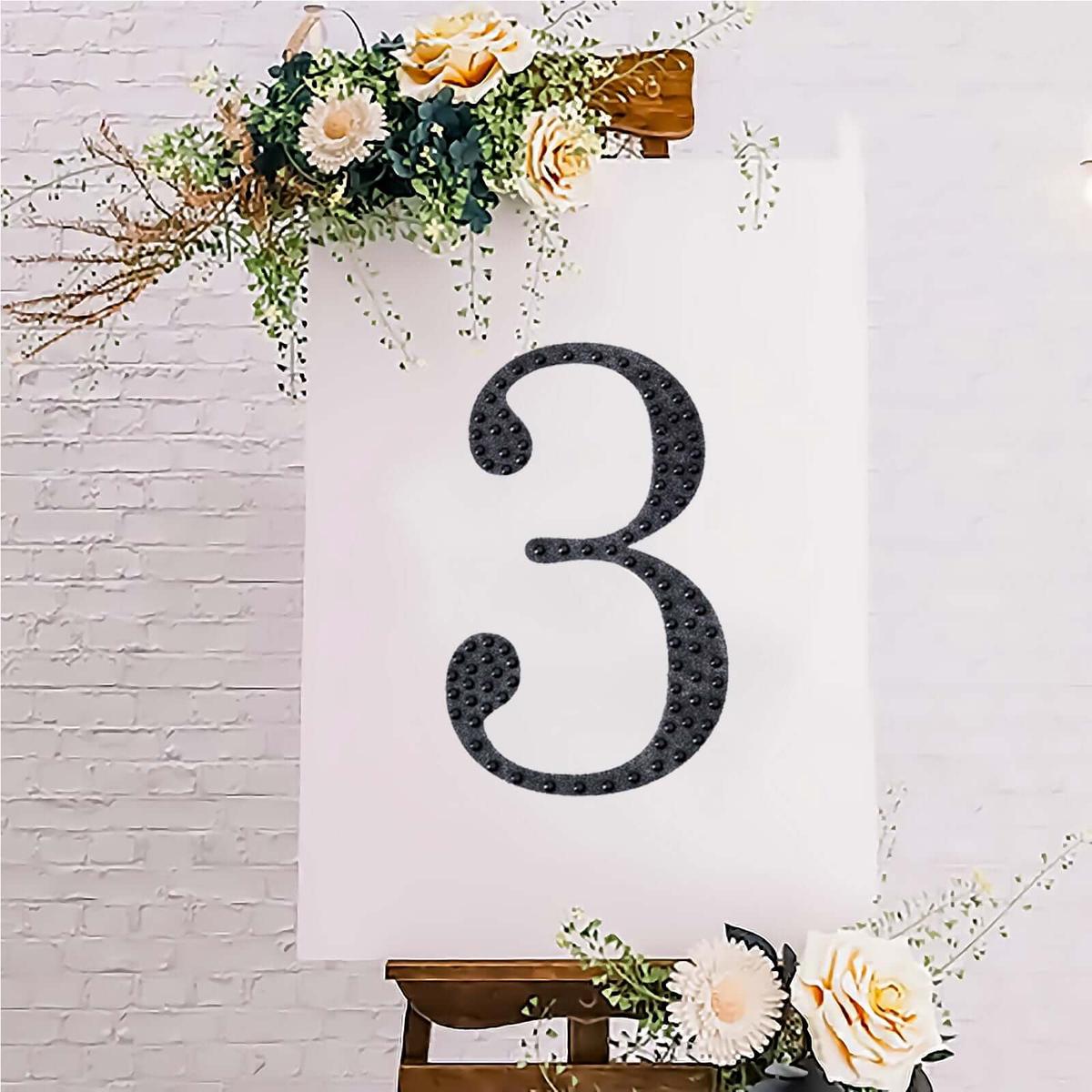 Decorative Rhinestone Number "3" Stickers 8", Black Glitter Adhesive Craft Numbers - DIY Sparkle Embellishments