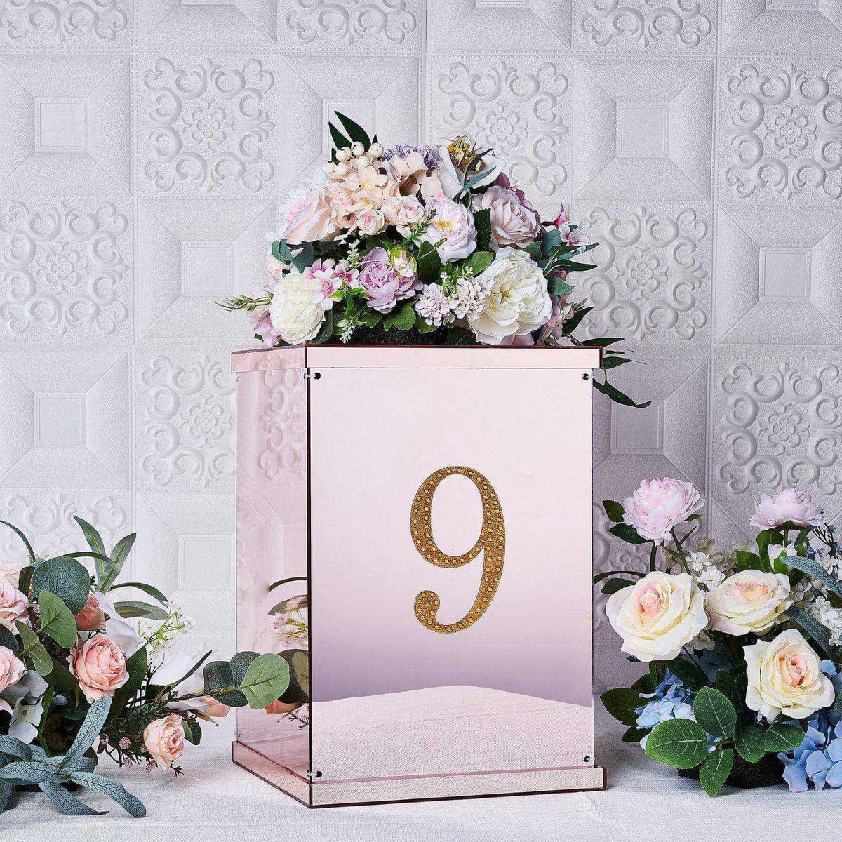 Decorative Rhinestone Number "9" Stickers 6", Gold Glitter Adhesive Craft Numbers - DIY Sparkle Embellishments