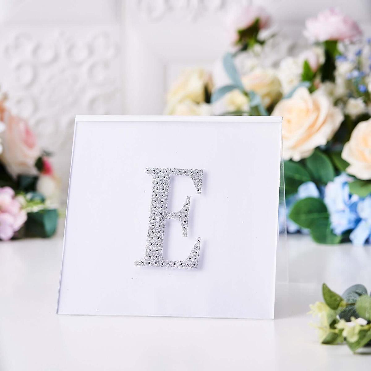 Decorative Rhinestone Alphabet 8221E8221 Letter Stickers 48221 Silver Glitter Adhesive Craft Letters 8211 DIY Sparkle Embellishments