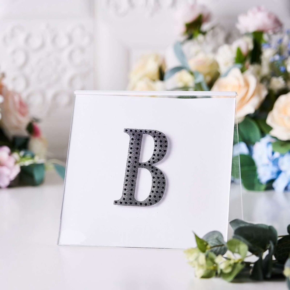 Decorative Rhinestone Alphabet "B" Letter Stickers 4", Black Glitter Adhesive Craft Letters - DIY Sparkle Embellishments