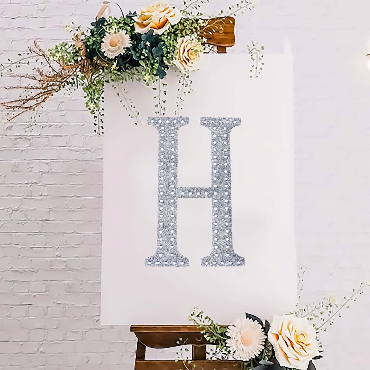 Decorative Rhinestone Alphabet "H" Letter Stickers 8", Silver Glitter Adhesive Craft Letters - DIY Sparkle Embellishments