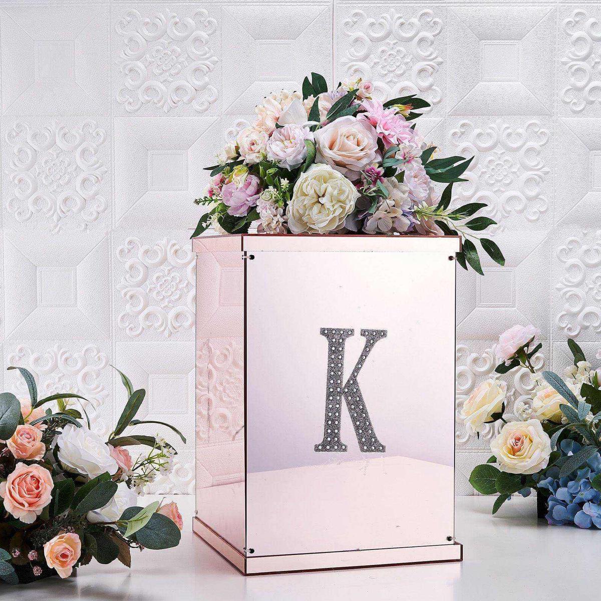 Decorative Rhinestone Alphabet "K" Letter Stickers 6", Silver Glitter Adhesive Craft Letters - DIY Sparkle Embellishments