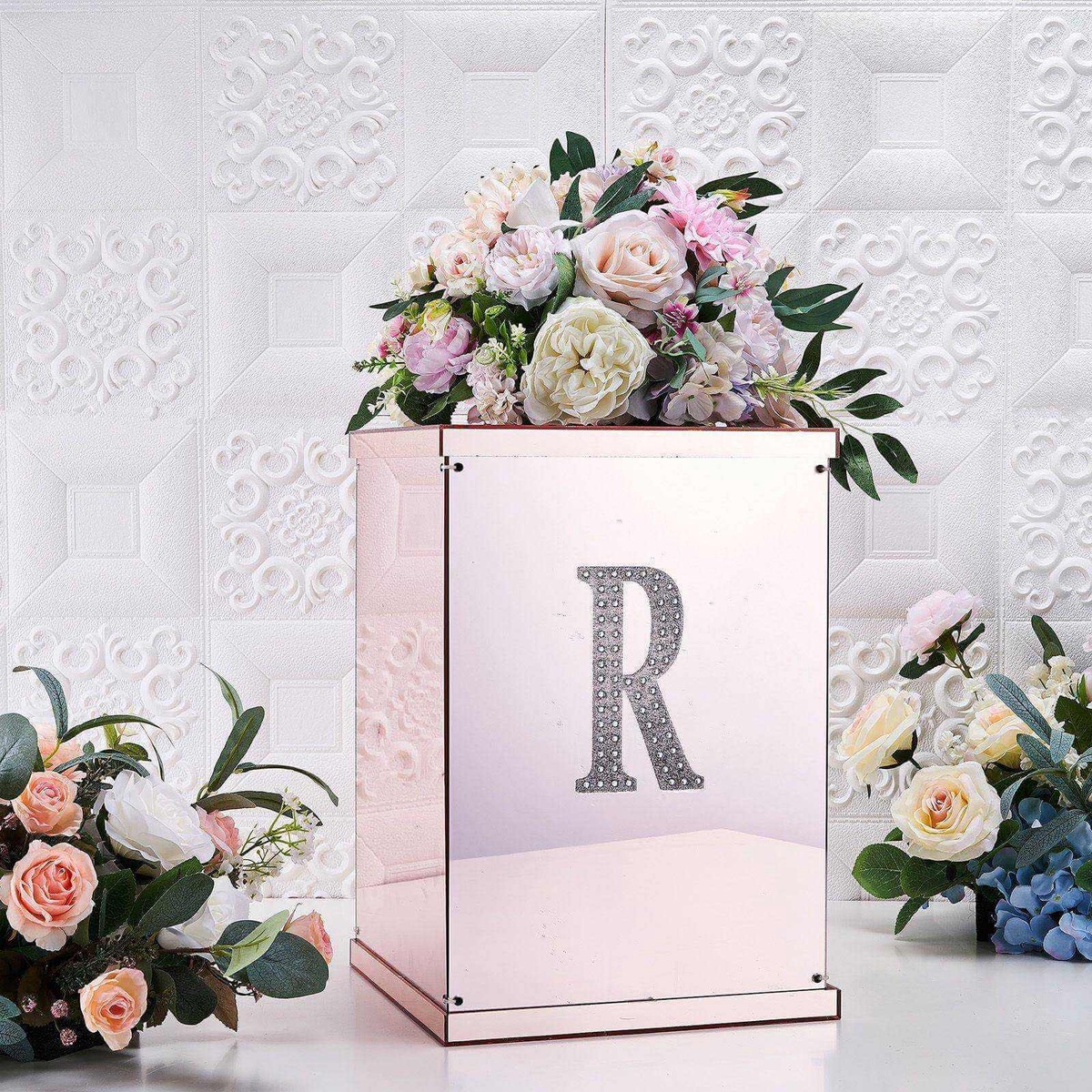 Decorative Rhinestone Alphabet "R" Letter Stickers 6", Silver Glitter Adhesive Craft Letters - DIY Sparkle Embellishments