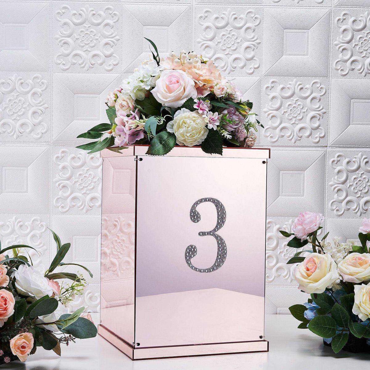 Decorative Rhinestone Number "3" Stickers 6", Silver Glitter Adhesive Craft Numbers - DIY Sparkle Embellishments
