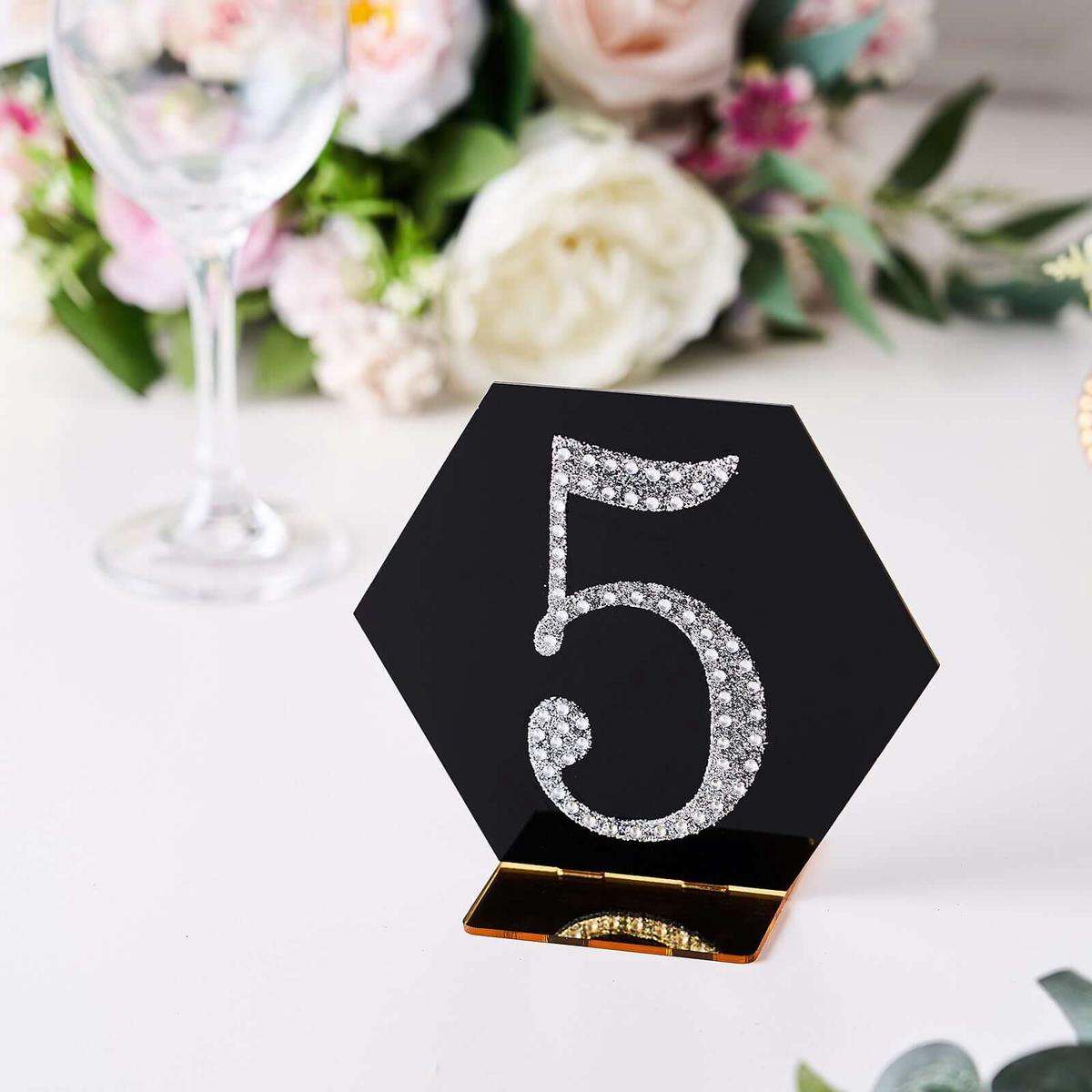 Decorative Rhinestone Number "5" Stickers 4", Silver Glitter Adhesive Craft Numbers - DIY Sparkle Embellishments