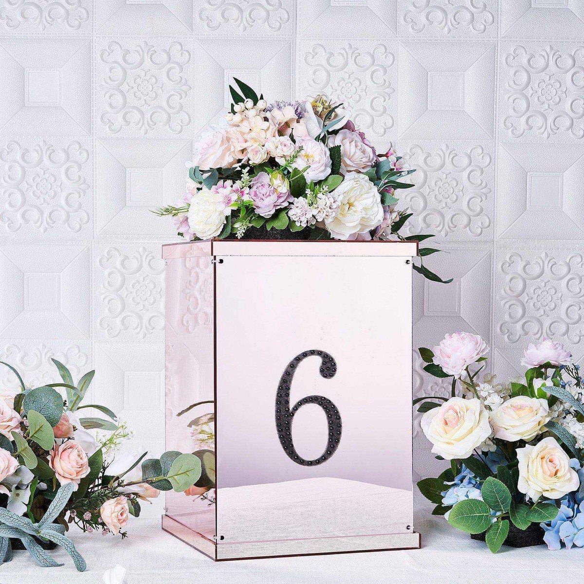 Decorative Rhinestone Number "6" Stickers 6", Black Glitter Adhesive Craft Numbers - DIY Sparkle Embellishments