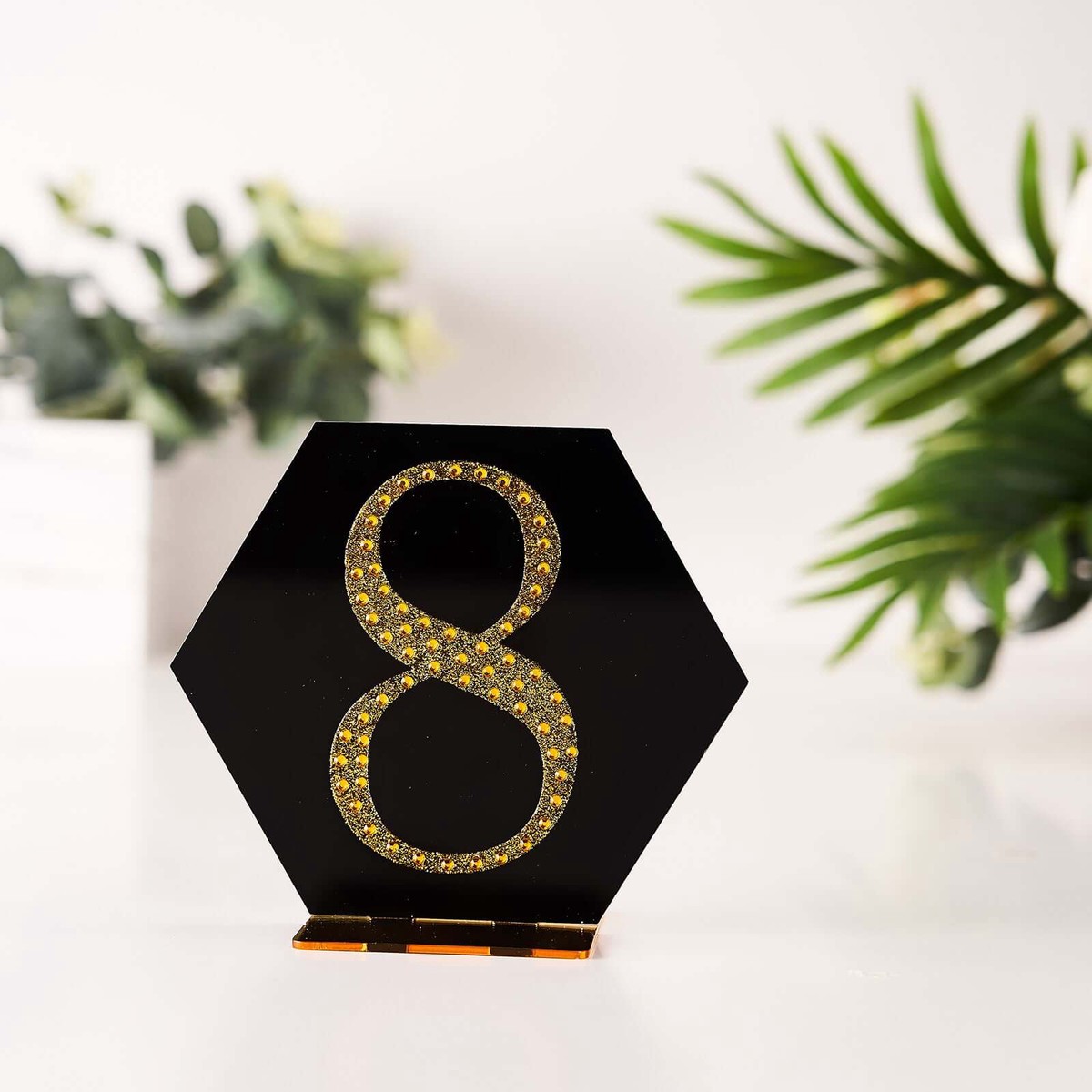 Decorative Rhinestone Number "8" Stickers 4", Gold Glitter Adhesive Craft Numbers - DIY Sparkle Embellishments