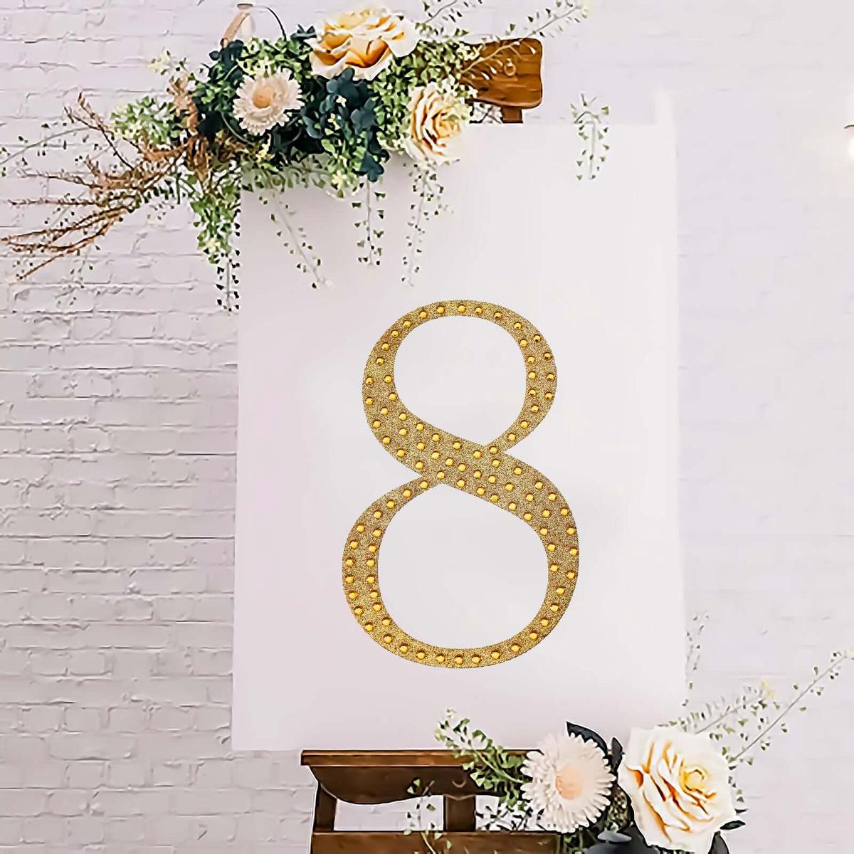 Decorative Rhinestone Number "8" Stickers 8", Gold Glitter Adhesive Craft Numbers - DIY Sparkle Embellishments