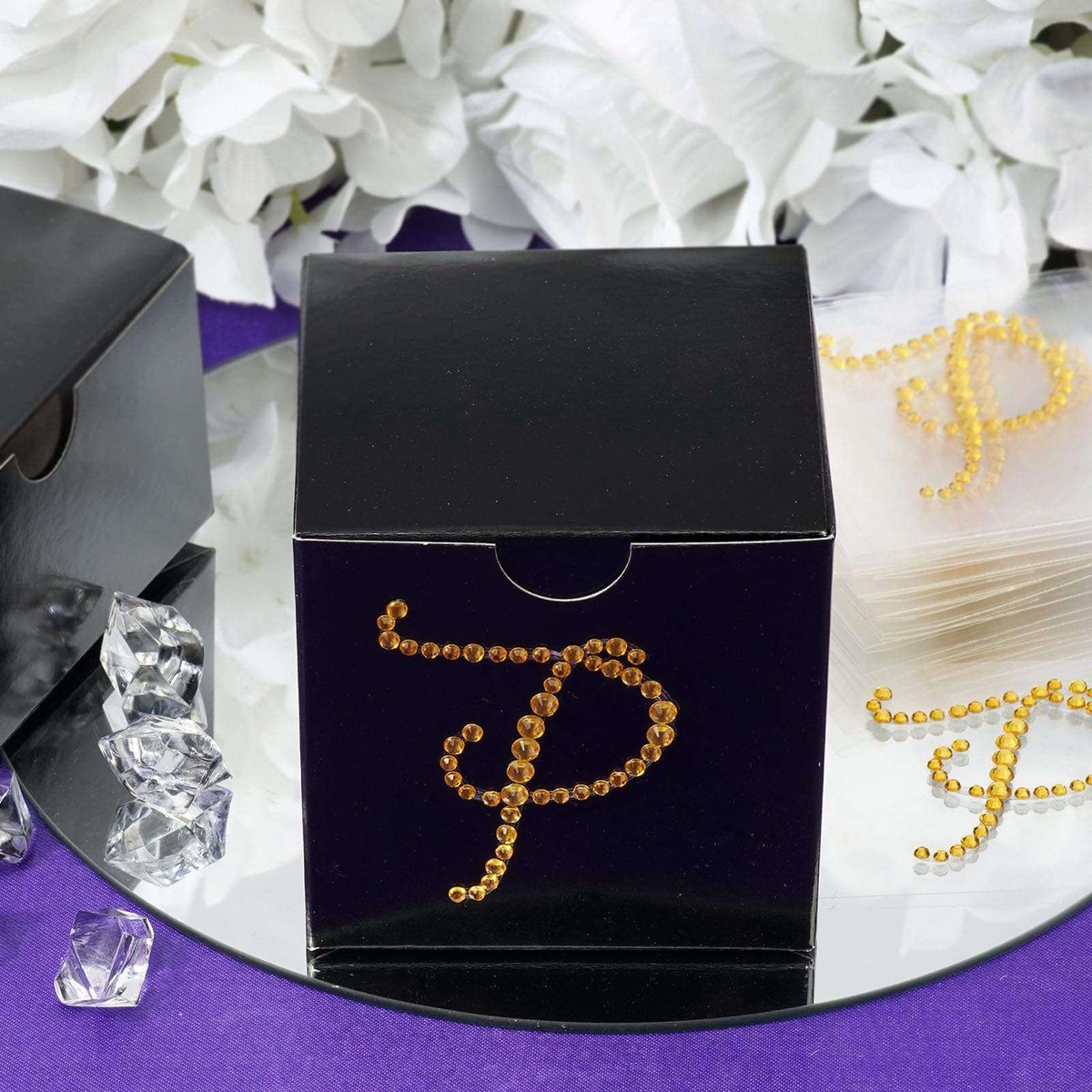 12 Pack Gold Rhinestone Monogram Letter "P" Jewel Sticker Self Adhesive DIY Diamond Decor 1.5"