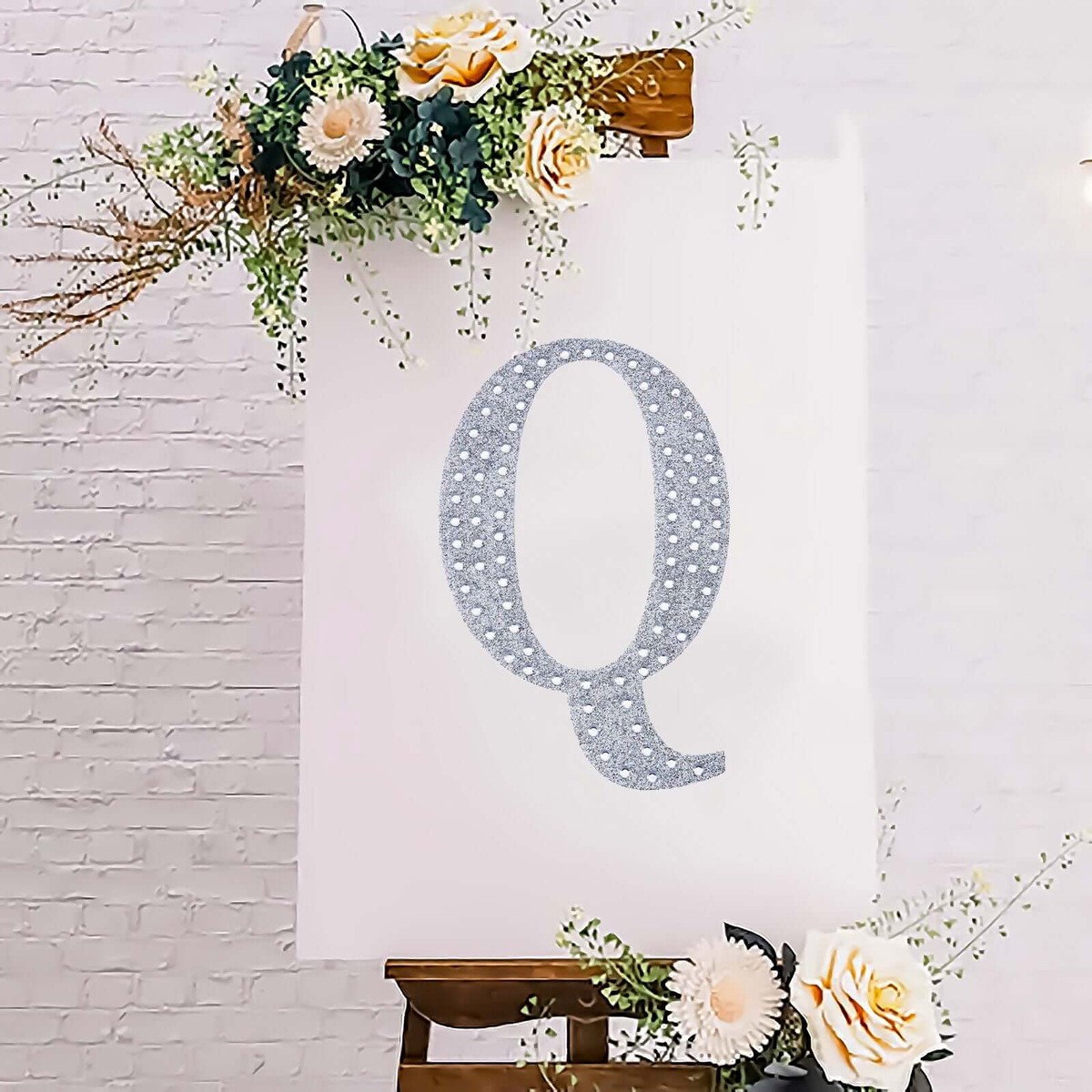 Decorative Rhinestone Alphabet "Q" Letter Stickers 8", Silver Glitter Adhesive Craft Letters - DIY Sparkle Embellishments