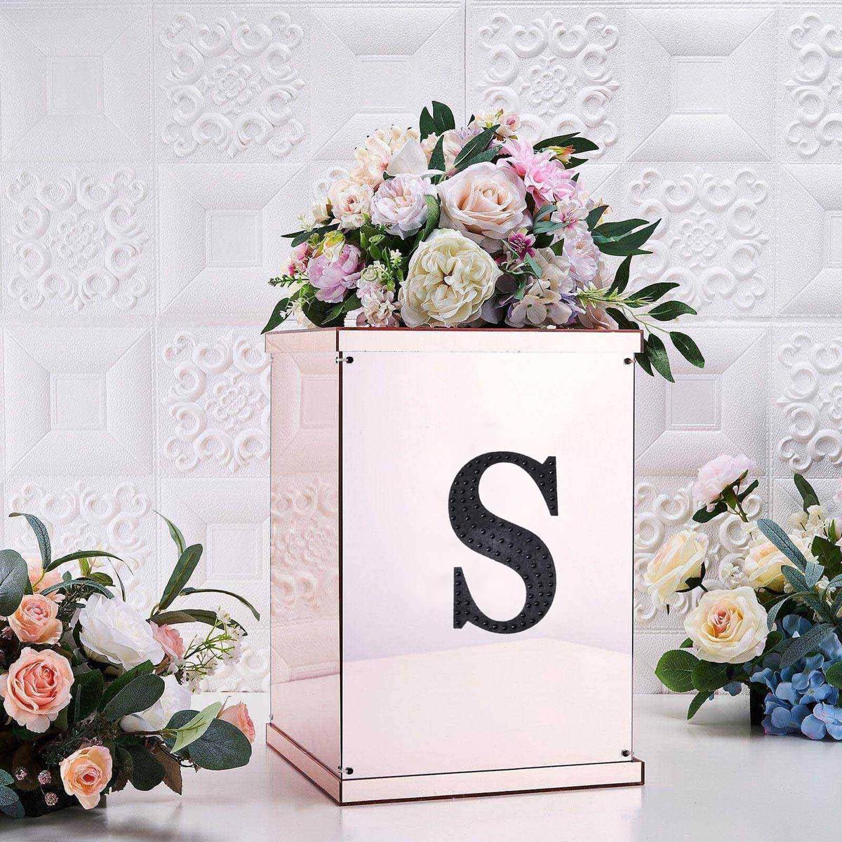 Decorative Rhinestone Alphabet "S" Letter Stickers 6", Black Glitter Adhesive Craft Letters - DIY Sparkle Embellishments