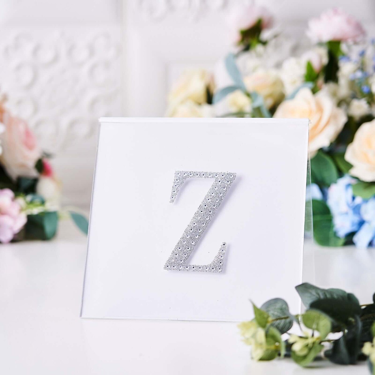 Decorative Rhinestone Alphabet "Z" Letter Stickers 4", Silver Glitter Adhesive Craft Letters - DIY Sparkle Embellishments