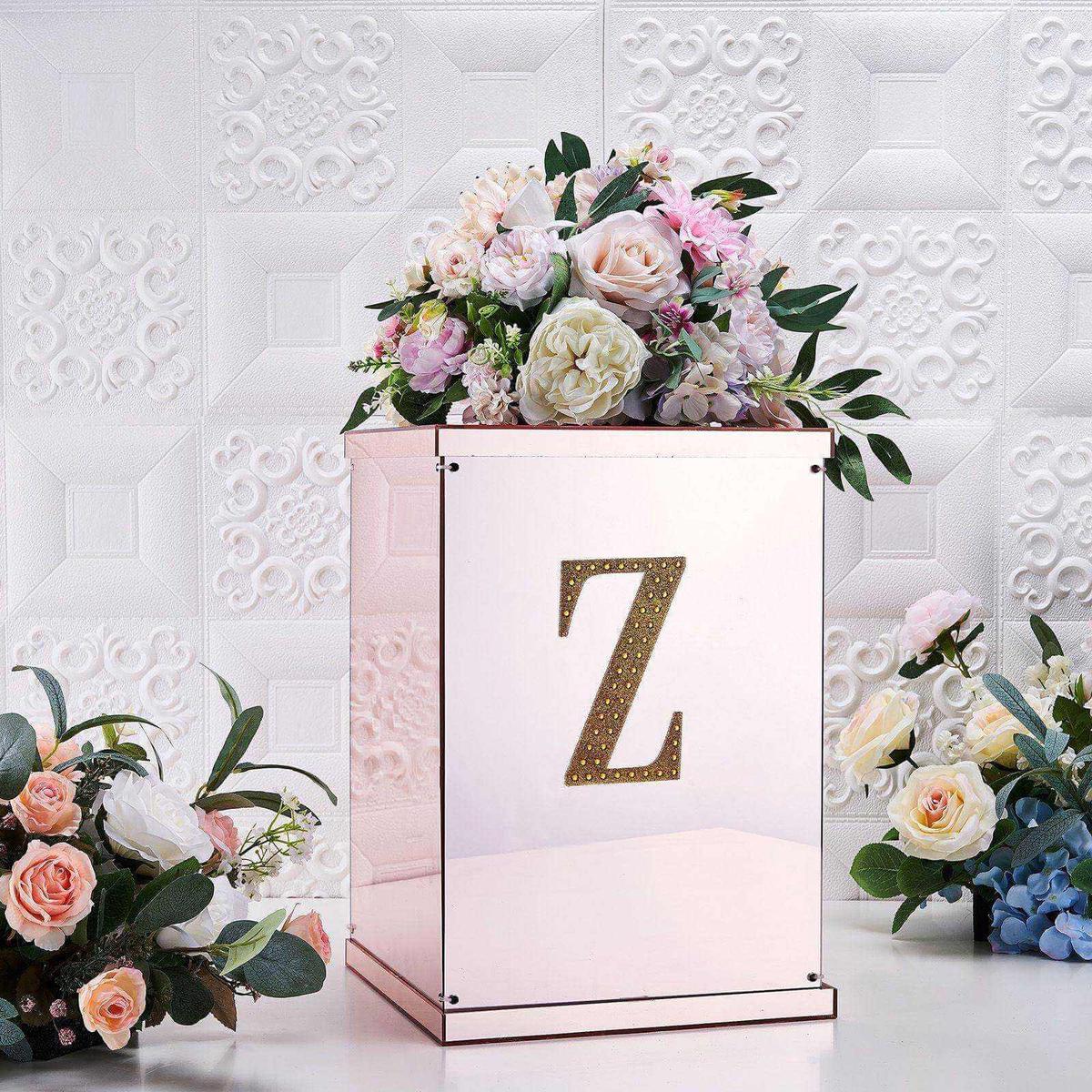 Decorative Rhinestone Alphabet "Z" Letter Stickers 6", Gold Glitter Adhesive Craft Letters - DIY Sparkle Embellishments