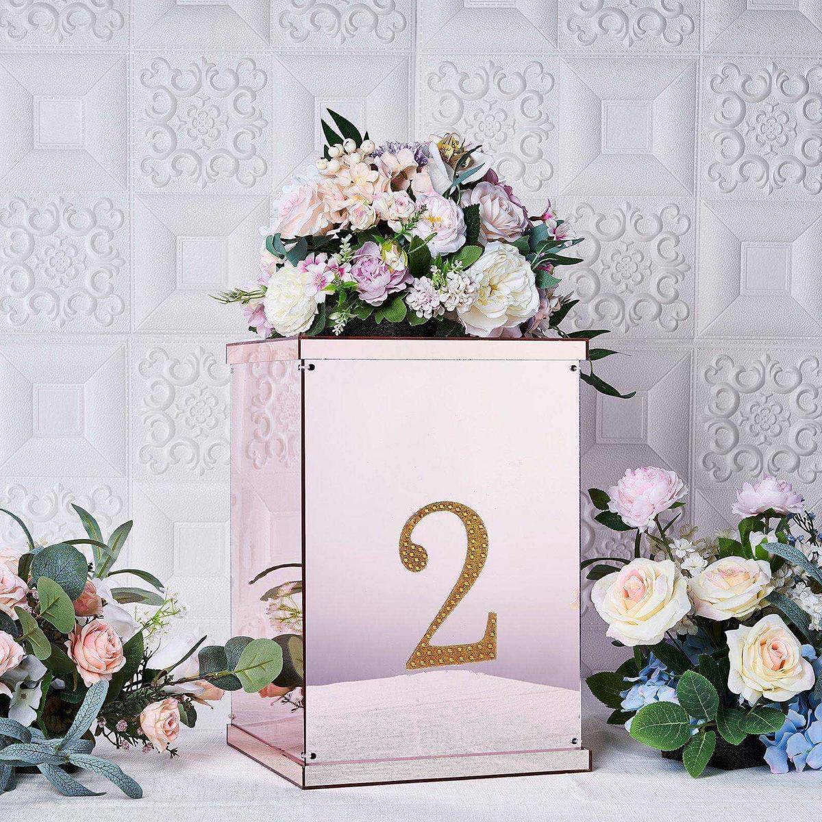 Decorative Rhinestone Number "2" Stickers 6", Gold Glitter Adhesive Craft Numbers - DIY Sparkle Embellishments