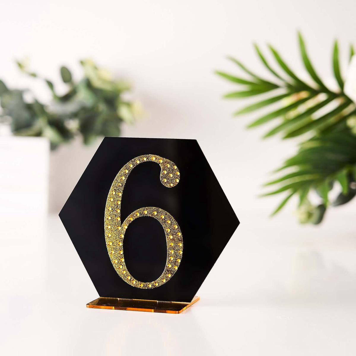 Decorative Rhinestone Number "6" Stickers 4", Gold Glitter Adhesive Craft Numbers - DIY Sparkle Embellishments