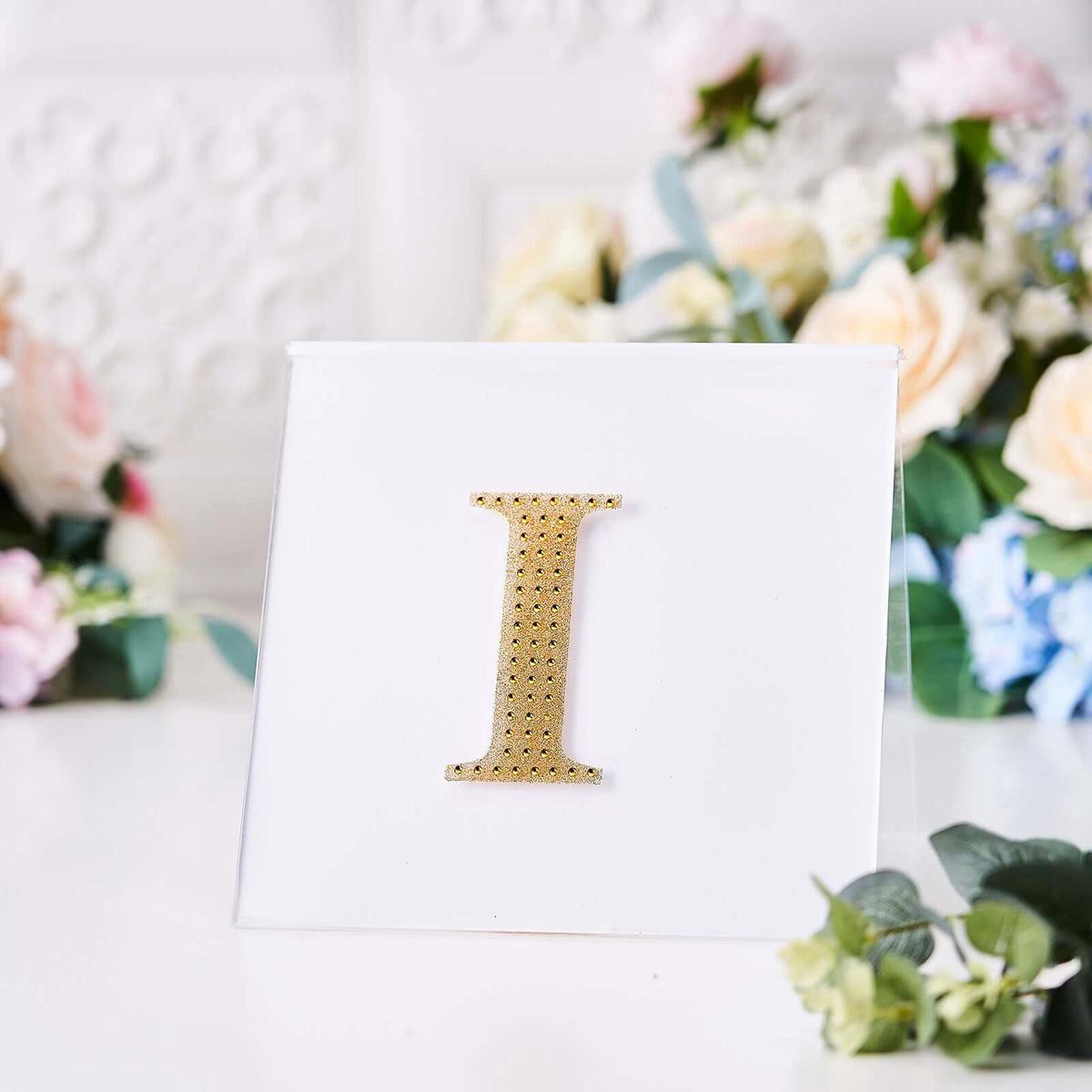 Decorative Rhinestone Alphabet 8221I8221 Letter Stickers 48221 Gold Glitter Adhesive Craft Letters 8211 DIY Sparkle Embellishments