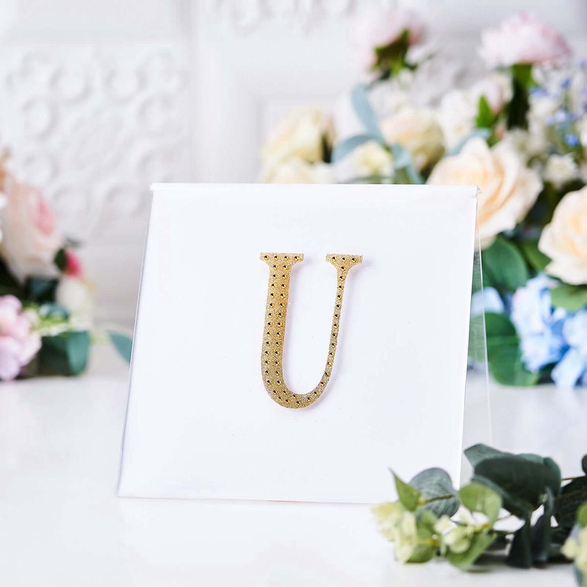 Decorative Rhinestone Alphabet 8221U8221 Letter Stickers 48221 Gold Glitter Adhesive Craft Letters 8211 DIY Sparkle Embellishments