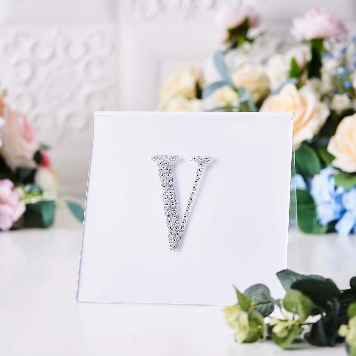 Decorative Rhinestone Alphabet 8221V8221 Letter Stickers 48221 Silver Glitter Adhesive Craft Letters 8211 DIY Sparkle Embellishments