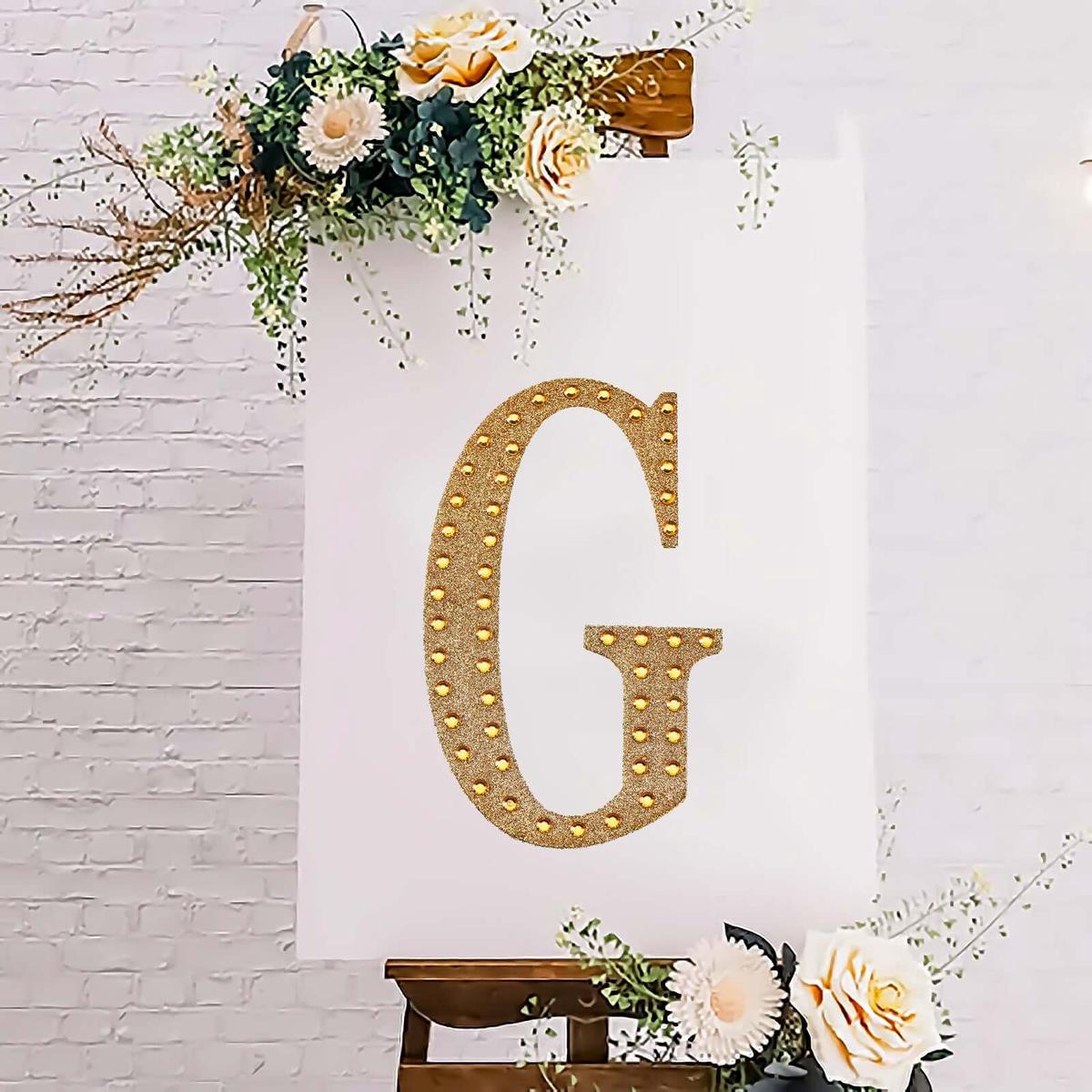 Decorative Rhinestone Alphabet "G" Letter Stickers 8", Gold Glitter Adhesive Craft Letters - DIY Sparkle Embellishments