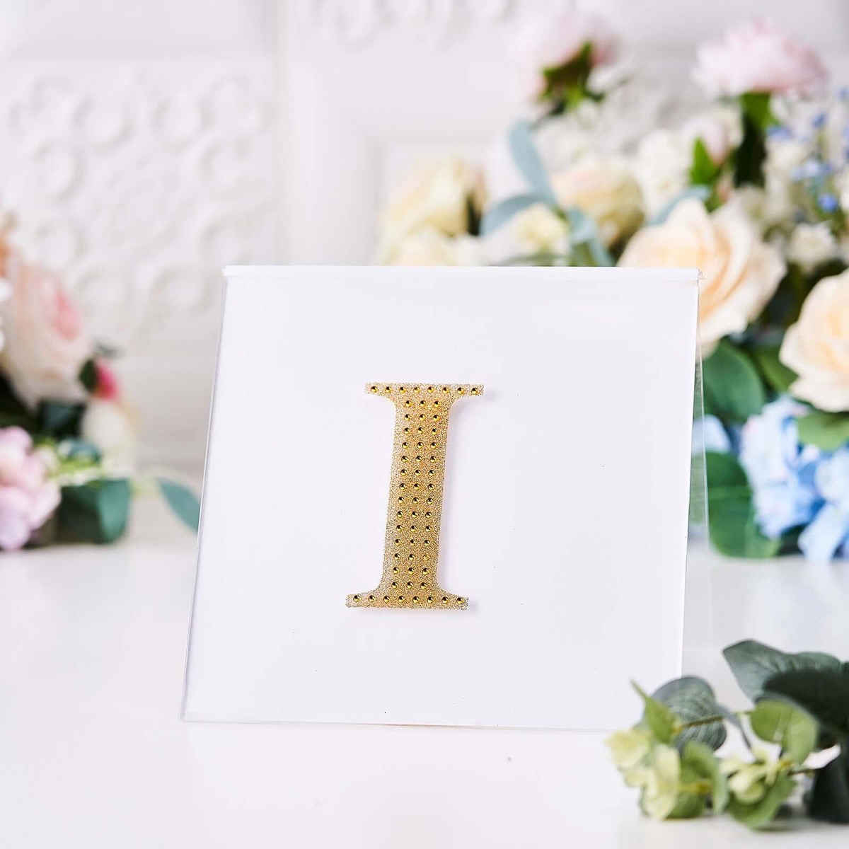Decorative Rhinestone Alphabet "I" Letter Stickers 4", Gold Glitter Adhesive Craft Letters - DIY Sparkle Embellishments