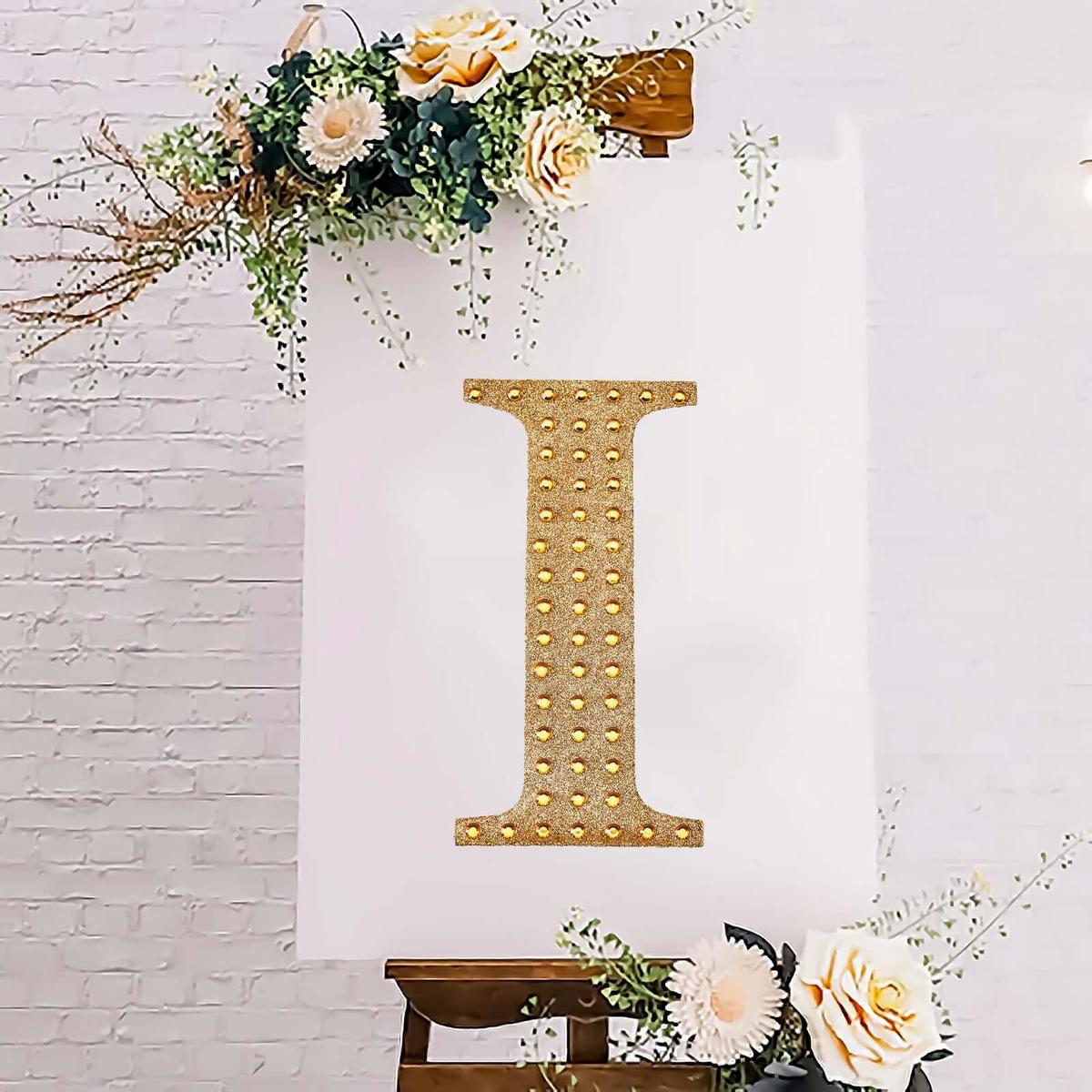 Decorative Rhinestone Alphabet "I" Letter Stickers 8", Gold Glitter Adhesive Craft Letters - DIY Sparkle Embellishments