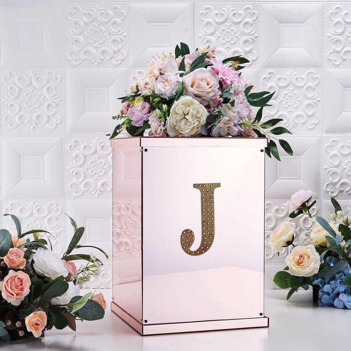 Decorative Rhinestone Alphabet "J" Letter Stickers 6", Gold Glitter Adhesive Craft Letters - DIY Sparkle Embellishments