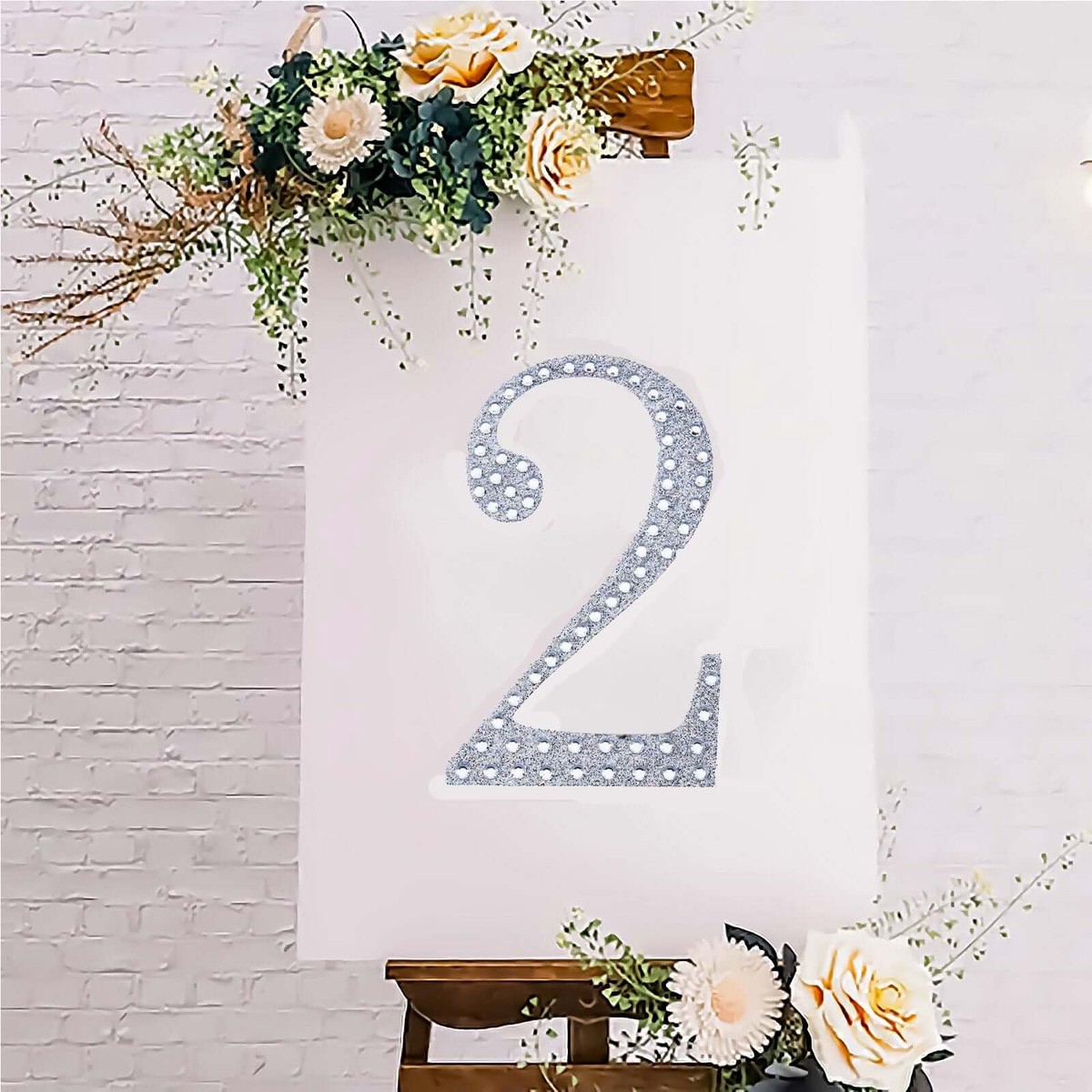 Decorative Rhinestone Number "2" Stickers 8", Silver Glitter Adhesive Craft Numbers - DIY Sparkle Embellishments