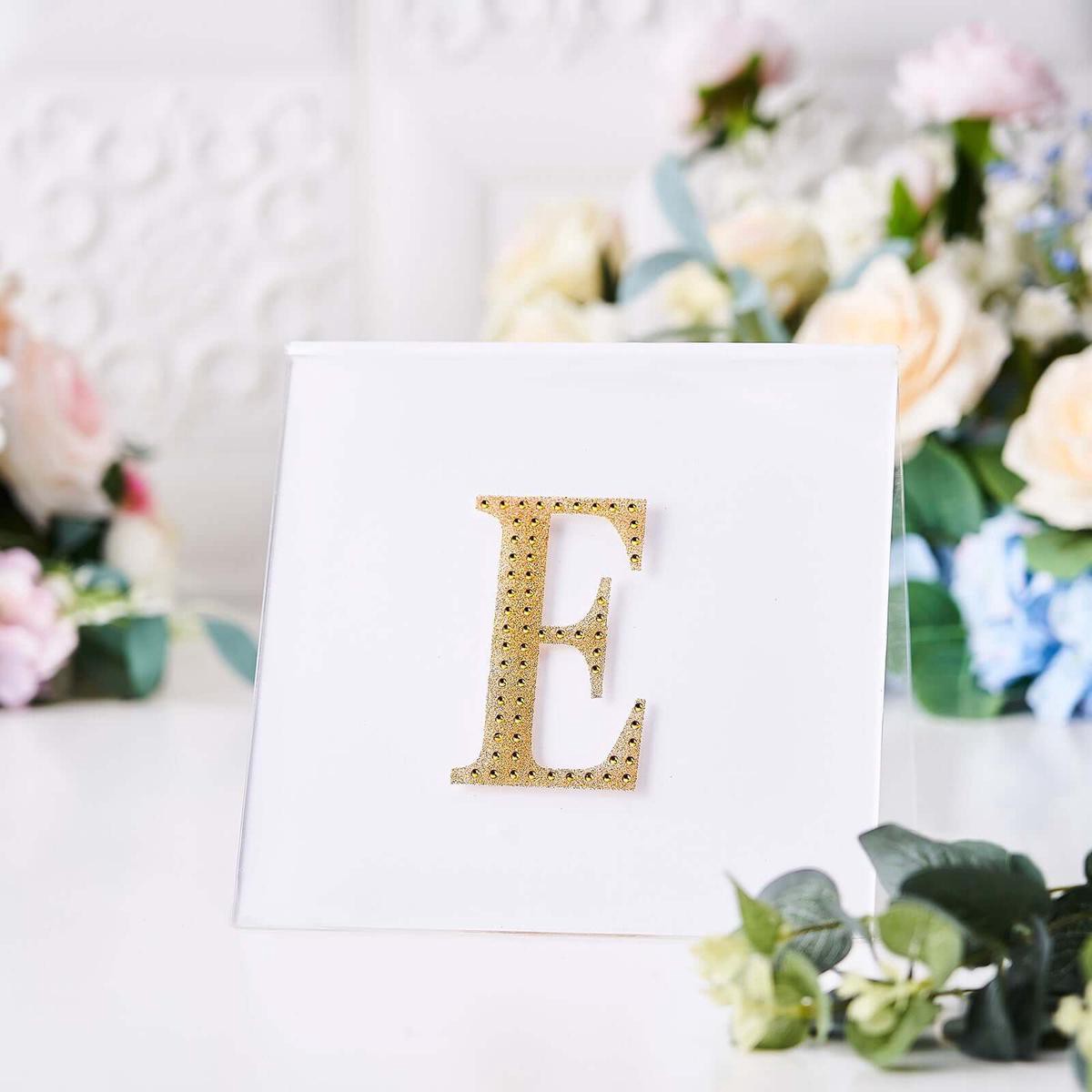 Decorative Rhinestone Alphabet 8221E8221 Letter Stickers 48221 Gold Glitter Adhesive Craft Letters 8211 DIY Sparkle Embellishments