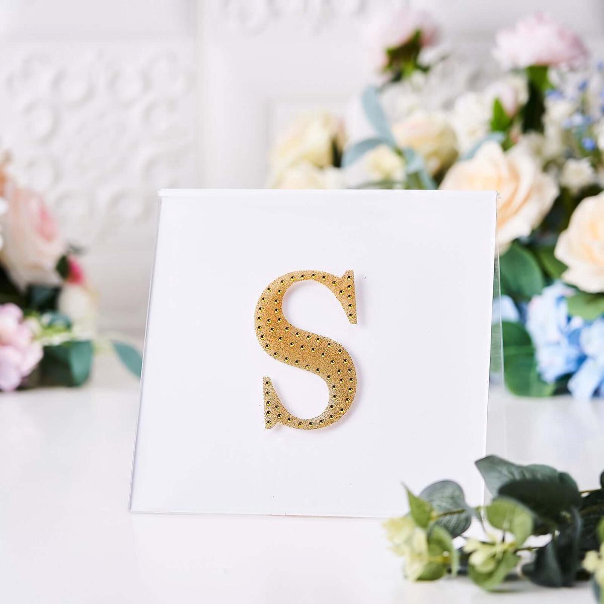 Decorative Rhinestone Alphabet 8221S8221 Letter Stickers 48221 Gold Glitter Adhesive Craft Letters 8211 DIY Sparkle Embellishments