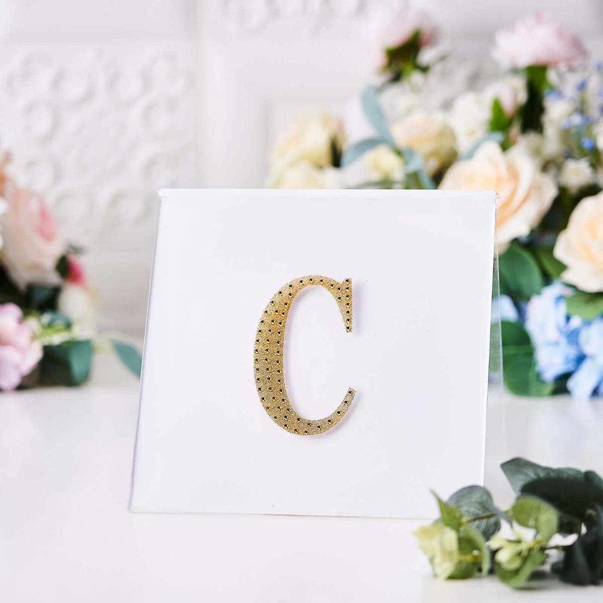 Decorative Rhinestone Alphabet "C" Letter Stickers 4", Gold Glitter Adhesive Craft Letters - DIY Sparkle Embellishments
