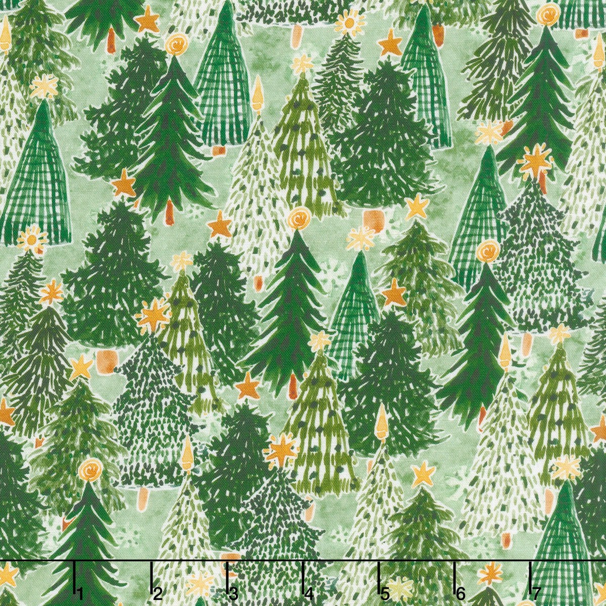 Snowy Greetings - Trees Green Yardage